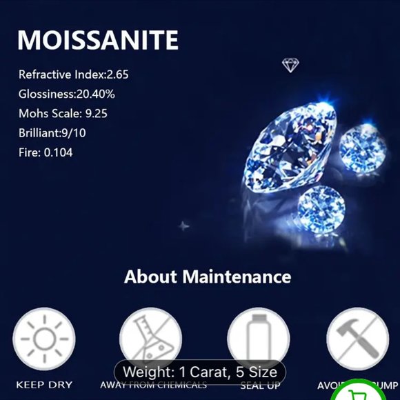 1 Carat Moissanite, S925 Sterling Silver Ring, Size 7 - Picture 5 of 8